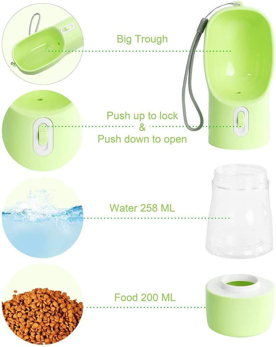 Portable Dog Water Bottle - Leak-Proof Dispenser with Integrated Bowl & Food Container, Dishwasher Safe, Made from Food Grade Plastic for Outdoor Activities with Pets