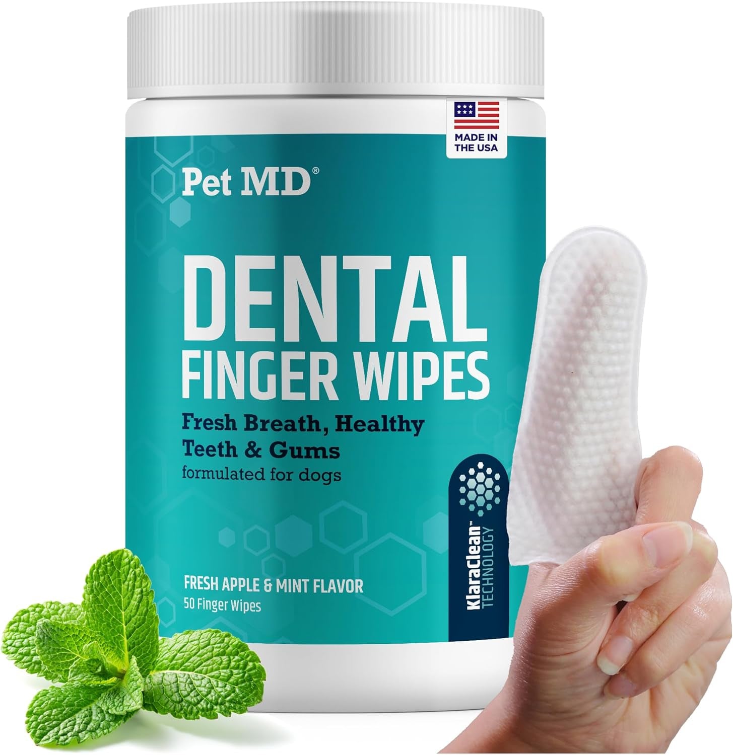 Dental Finger Wipes for Dogs - Effective Plaque and Tartar Remover for Enhanced Oral Care - Pet Teeth Cleaning Wipes for Healthy Gums and Fresh Breath - Fresh Apple & Mint, 50 Count